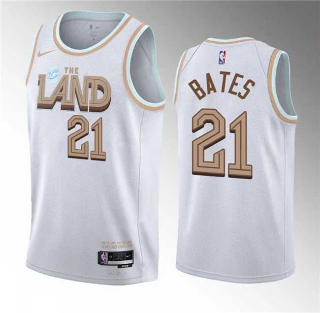 Men%27s Cleveland Cavaliers #21 Emoni Bates White 2023 Draft City Edition Stitched Jersey Dzhi